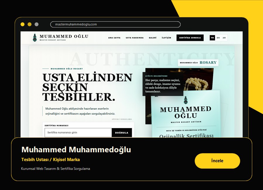 Master Rosary Master Muhammedoğlu web sitesi referans kartı