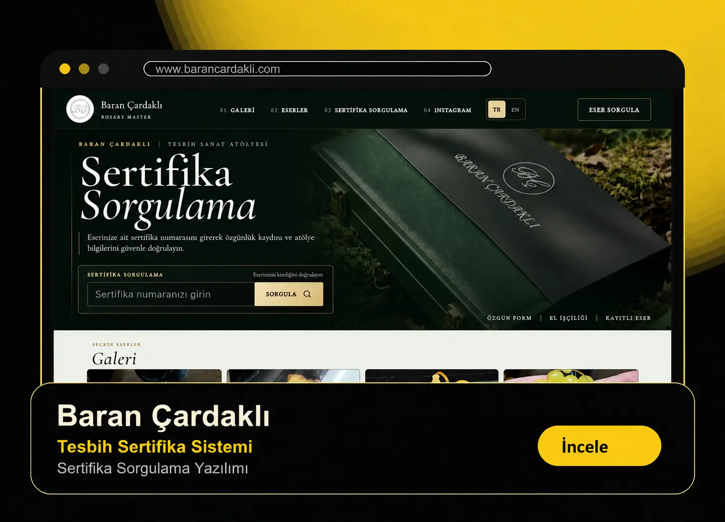 Baran Çardaklı Tesbih web sitesi referans kartı