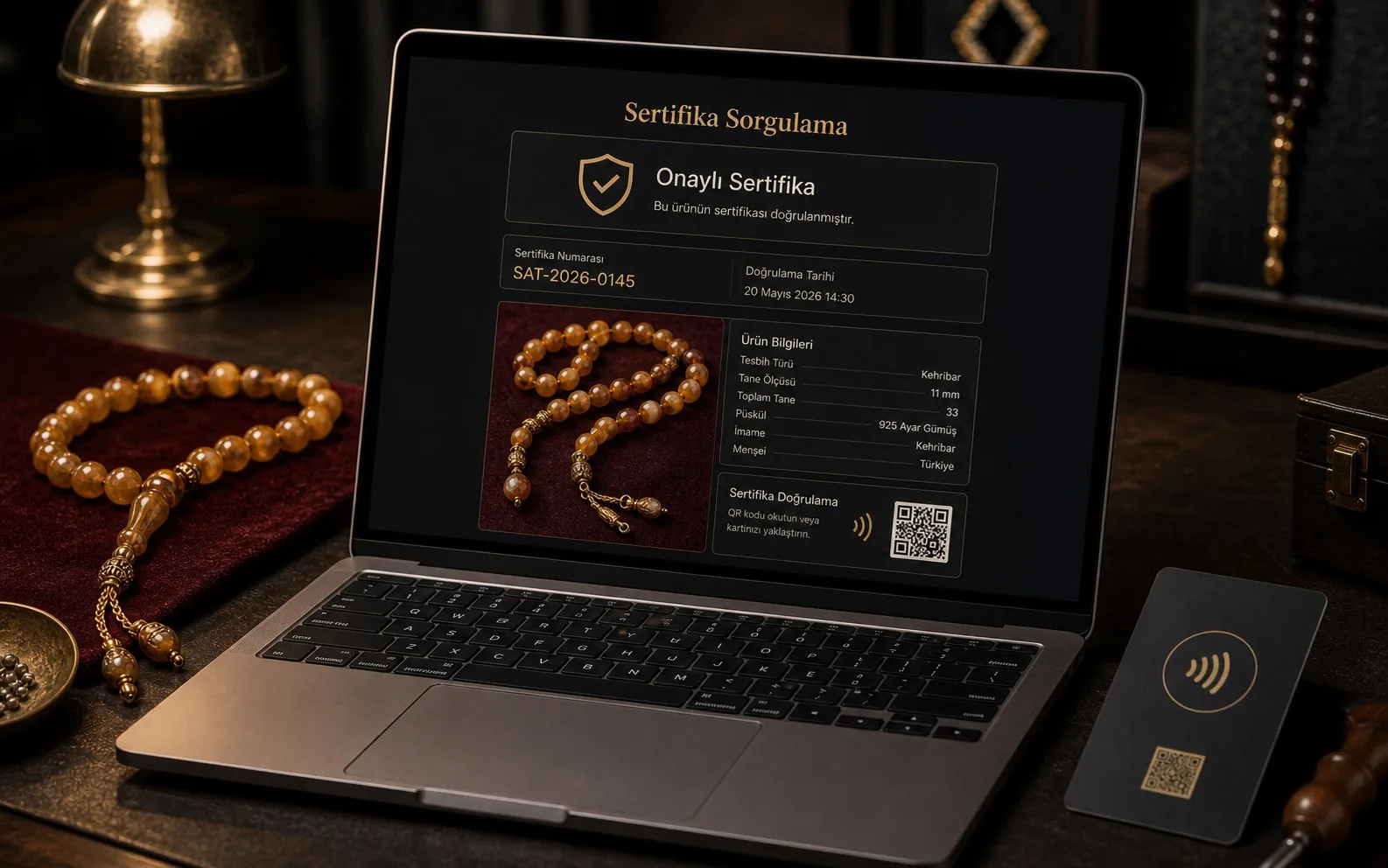 Tesbih sertifika sorgulama ekranı ve doğrulanmış ürün kaydı
